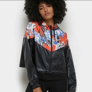 Nike Black and Red Floral Bomber Jacket